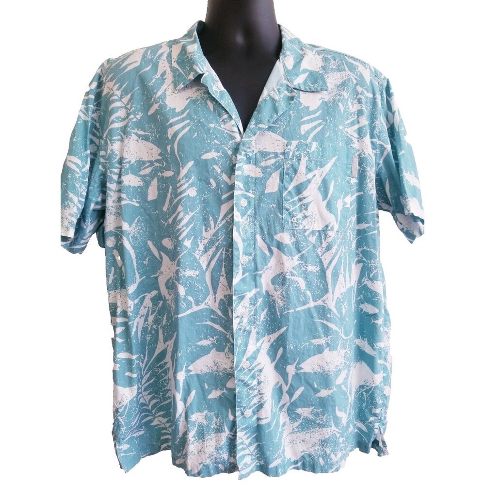 Mens Columbia PFG Shirt Blue White Fish Marlin Fishing Short Sleeve